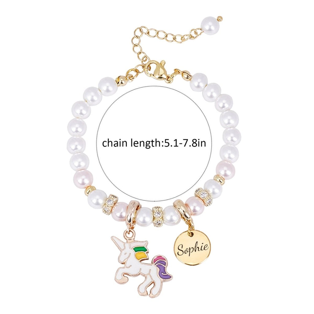 Unicorn Personalized Children's Name Pearl Bracelet - Glaxias