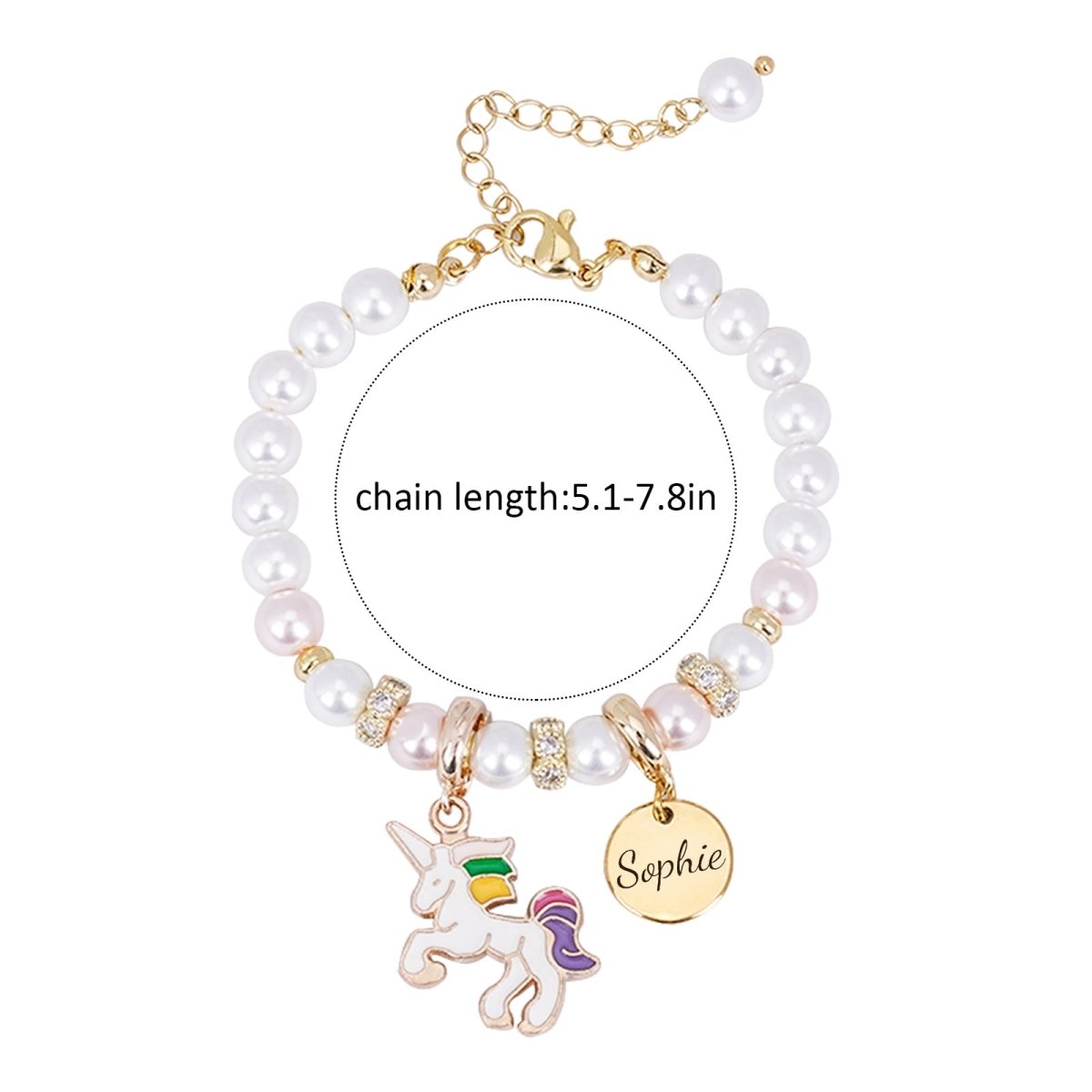 Unicorn Personalized Children's Name Pearl Bracelet - Glaxias
