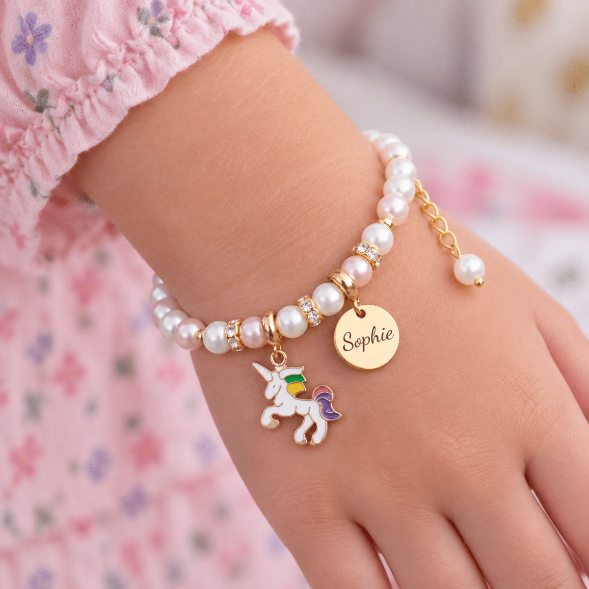 Unicorn Personalized Children's Name Pearl Bracelet - Glaxias