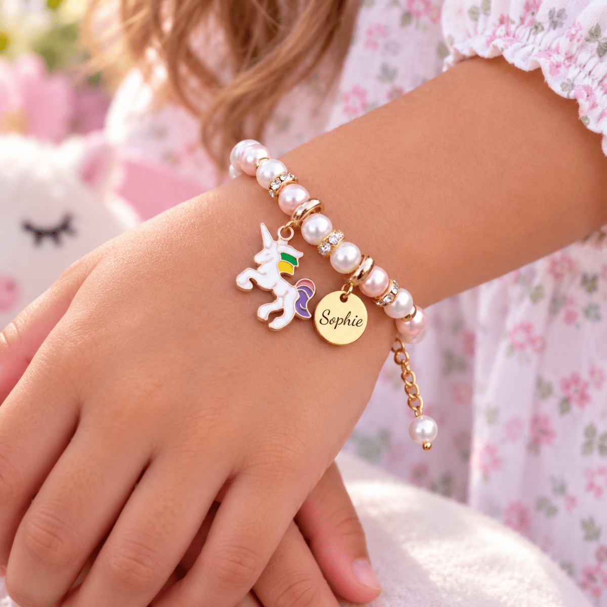 Unicorn Personalized Children's Name Pearl Bracelet - Glaxias