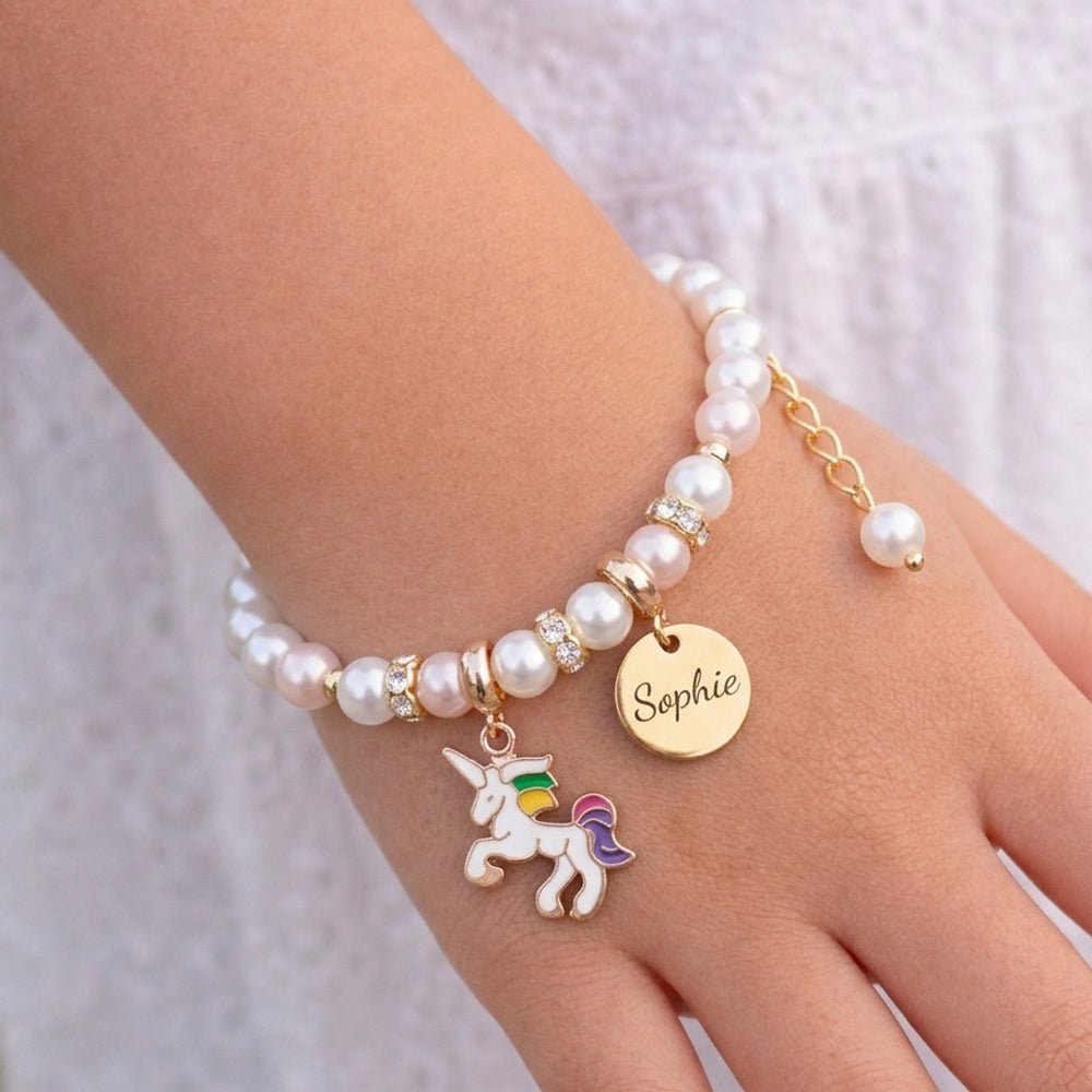 Unicorn Personalized Children's Name Pearl Bracelet - Glaxias