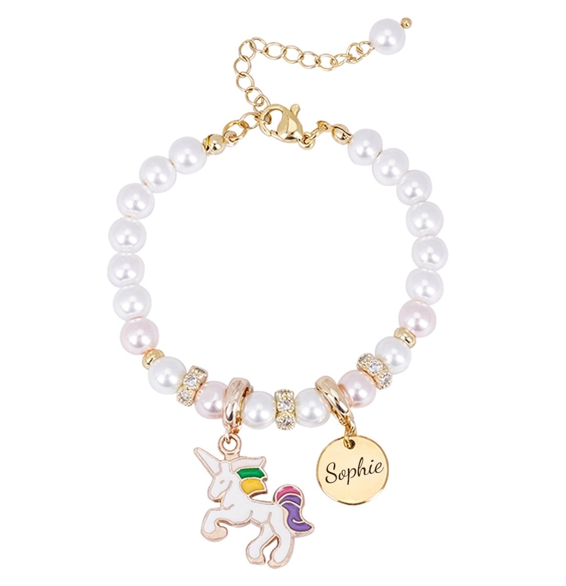Unicorn Personalized Children's Name Pearl Bracelet - Glaxias