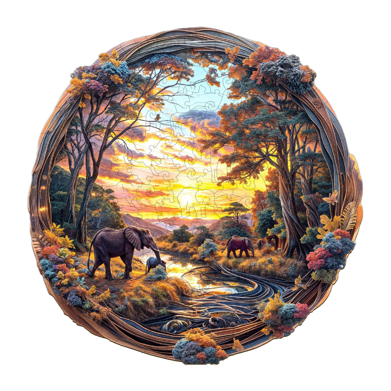 Puzzle-Elefante in legno al tramonto 66e6dfc58c129
