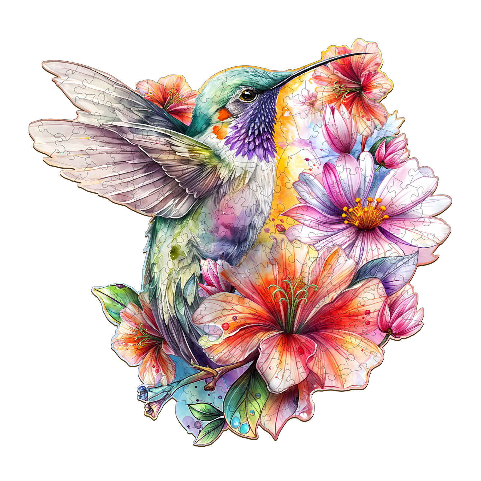 Puzzle in legno: colibrì in fiori 66d472468a04d
