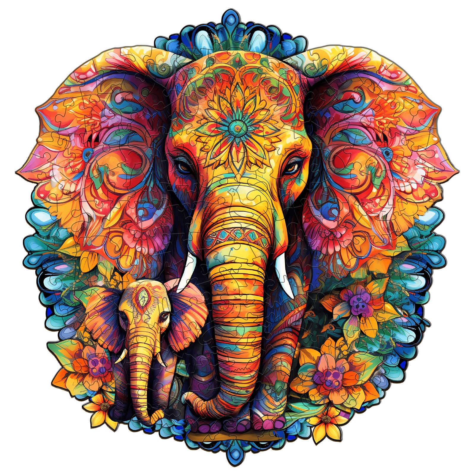 Puzzle di legno – Famiglia di elefanti Mandala 66e645118bf6a