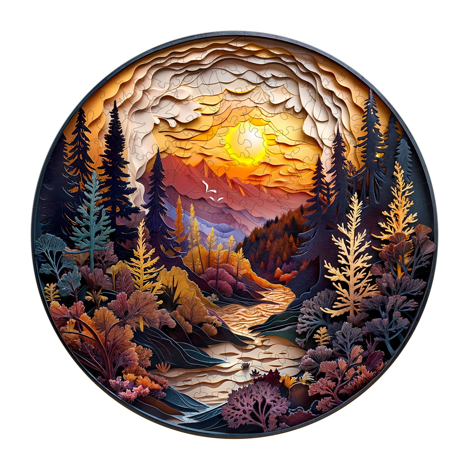 Puzzle in legno – Foresta al tramonto in 3D 66e61be2452a1